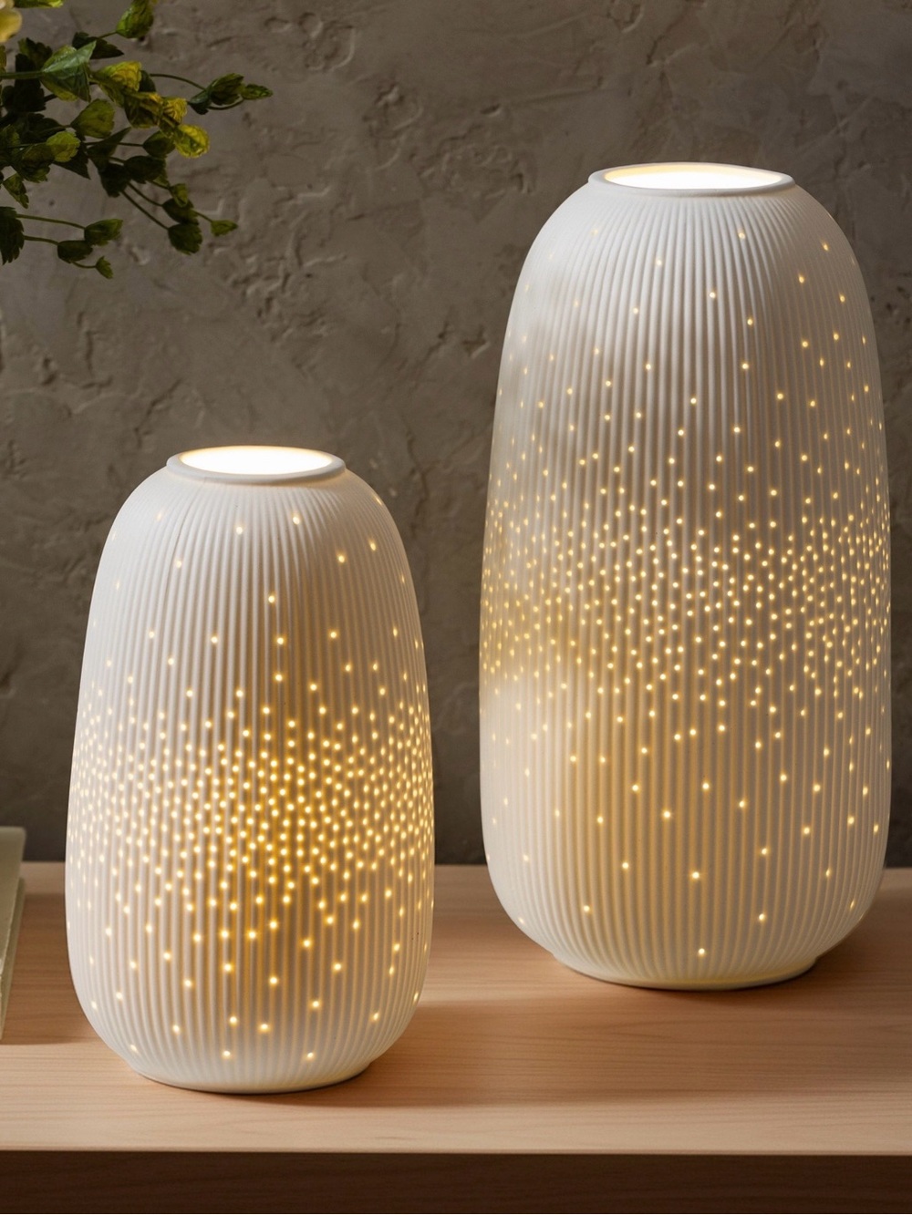 Evergreen Led Porcelain Lantern Set of 2 - White -